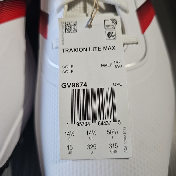 Adidas Traxion Lite‎ Max White Black Red Waterproof Golf Shoes Men\'s 15W GV9674 main image 9